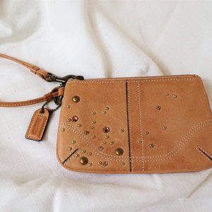 Coach studded tan leather wristlet